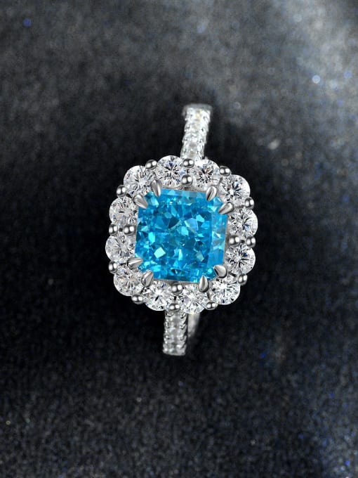 Sea blue [R 2056] 925 Sterling Silver High Carbon Diamond Flower Luxury Ring
